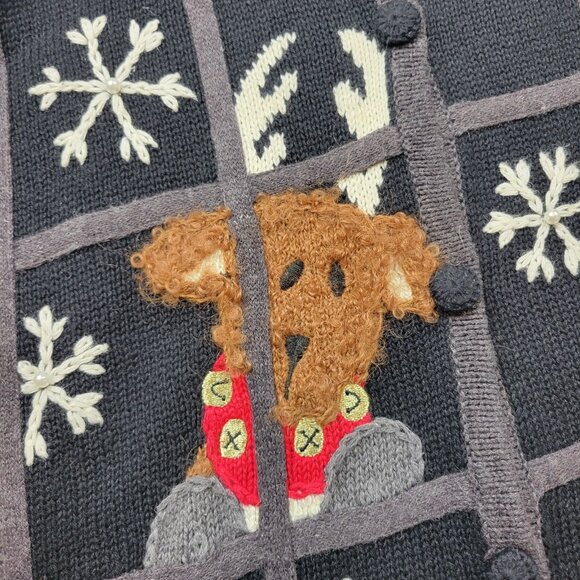 Vintage Mandal Bay Cardgan Womens XL Black Knit Santa Snowman Holiday Sweater - Picture 8 of 16